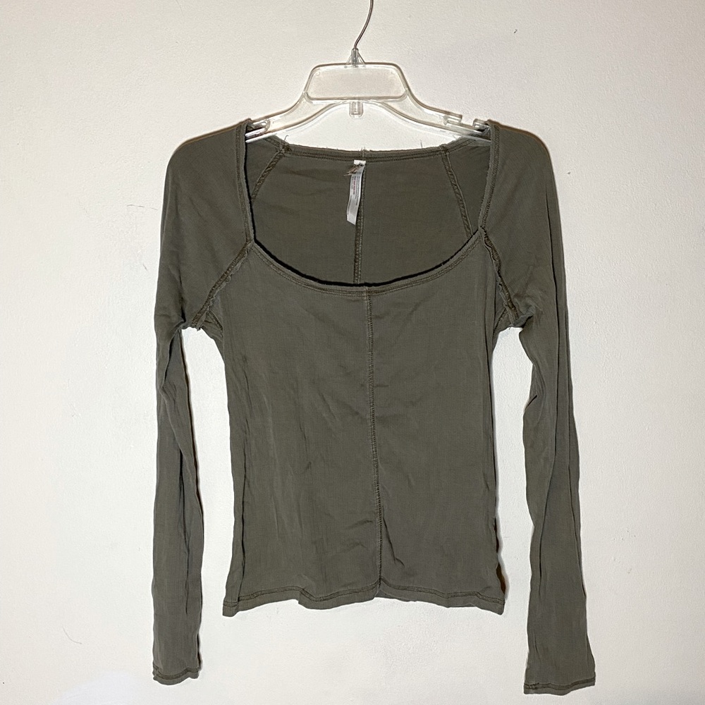 Green square neck Free People top